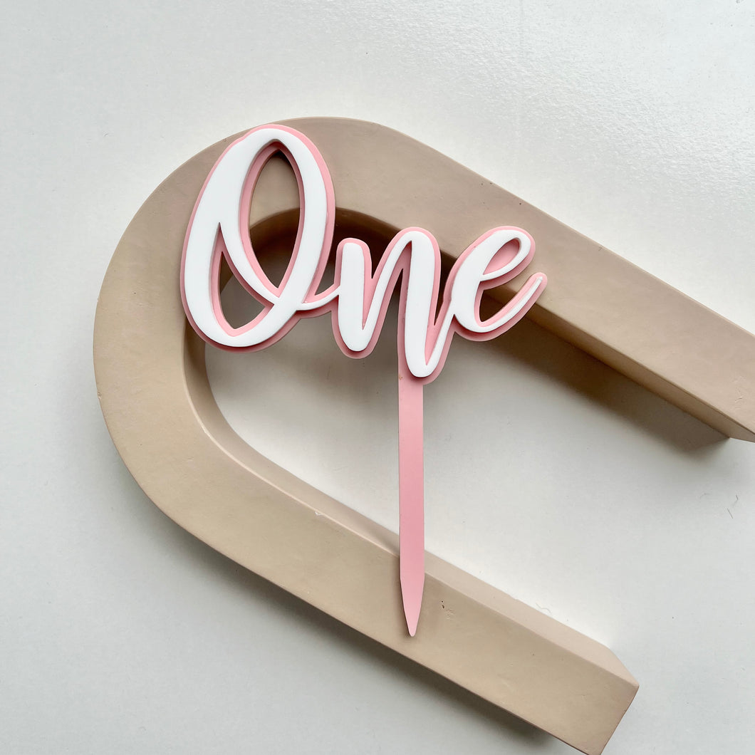 Pastel Pink White One Cake Topper
