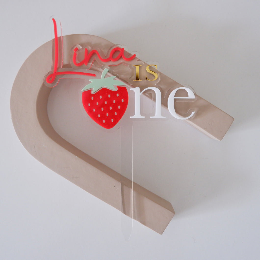 CUSTOM Clear Berry First Cake Topper