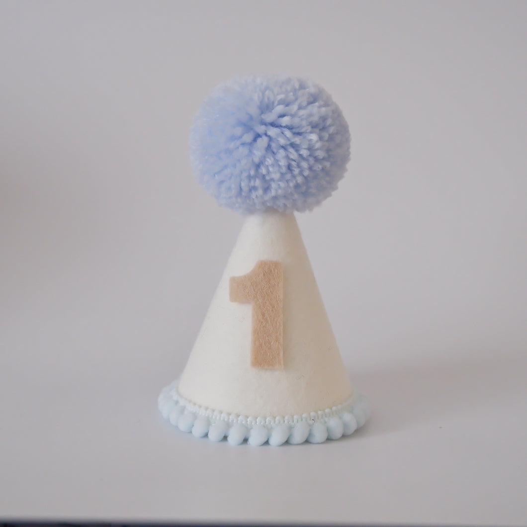 White Blue Felt Party Hat