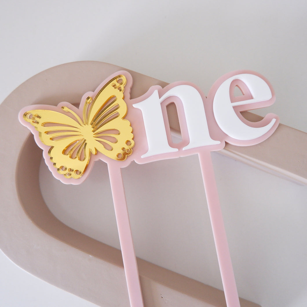 Blush Pink Butterfly One Cake Topper